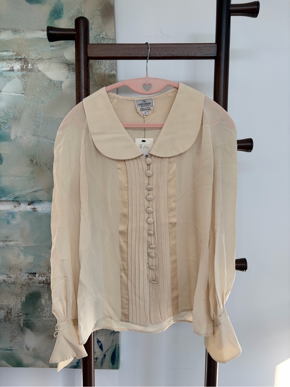 Valentino Cream Silk Peter Pan Collar Blouse